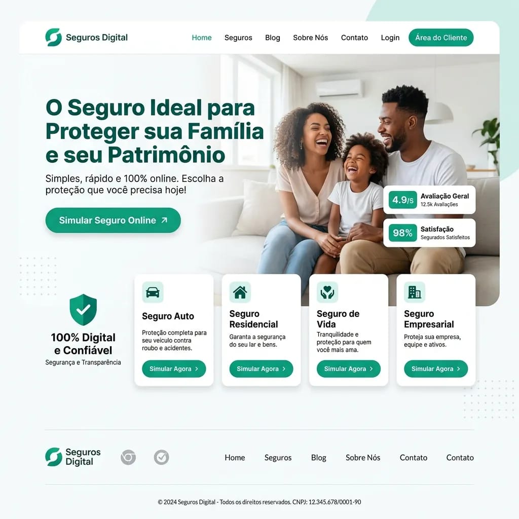 Demonstração de Landing Page de Alta Conversão - Seguros Digital desenvolvida pela Alternative B Marketing